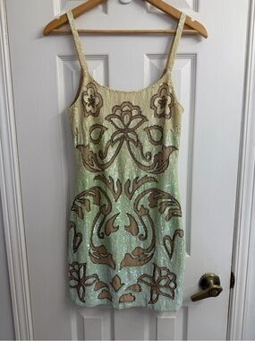 Needle & Thread Mint Sequin Floral Mini Dress Size 2